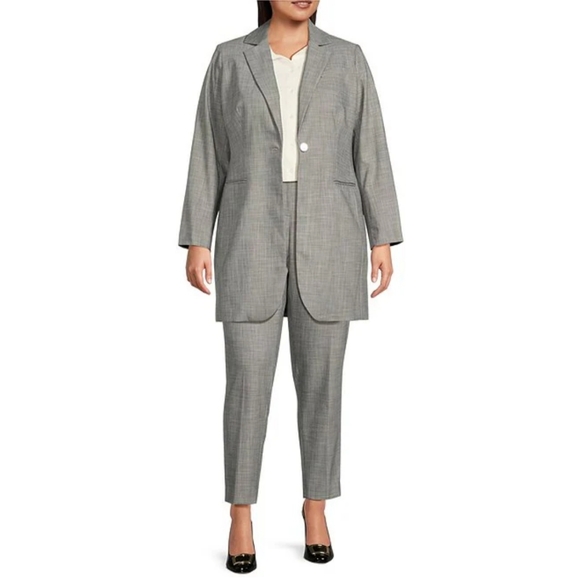 Calvin Klein Size 24W Stretch Heathered Woven Notch Long Jacket - Picture 3 of 7